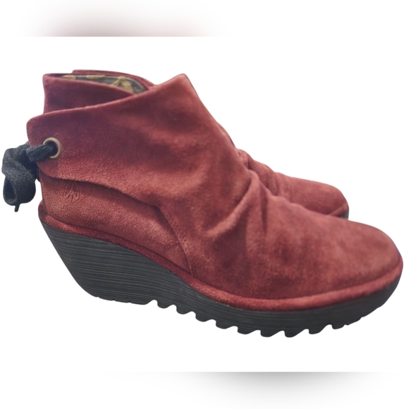 Fly London Shoes - FLY London YEBI Wedge Heel Ankle Boots - Wine Oil Suede, Womens 40 EU (9-9.5 US)